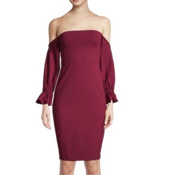 ✨ Susana Monaco Off-The-Shoulder Shealth Dress Raspberry Maroon Medium - Picture 1 of 11
